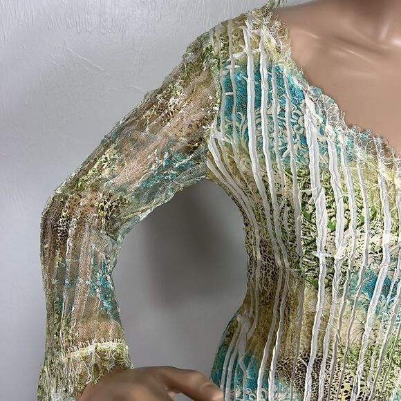 Komarov 3/4 Sleeve Crinkle Tie Up Back Tunic Mini Dress Size S - Picture 2 of 6